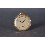VINTAGE AERO 9CT GOLD POCKET WATCH, circular patina dial with black arabic numeral hour markers