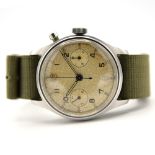 GENTLEMAN'S RARE LEMANIA HS9 ROYAL NAVY FLEET AIR ARM MONOPUSHER CHRONOGRAPH, CIRCA. 1945, STERILE