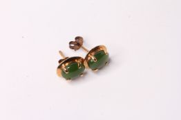 Pair of Jade stud earrings, stamped 9ct, butterfly backs, 1.4g