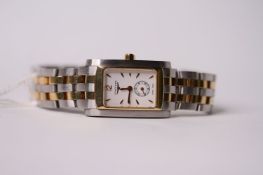 LADIES LONGINES DOLCE VITA QUARTZ, steel and gold plated case and bracelet, rectangular dial with