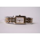 LADIES LONGINES DOLCE VITA QUARTZ, steel and gold plated case and bracelet, rectangular dial with
