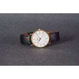 GENTLEMENS LONGINES DATE QUARTZ 18CT GOLD WRISTWATCH, circular white dial with roman numeral hour