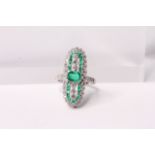 Emerald and Diamond Elongated Ring, set with emeralds totalling approximately 0.73 ct and diamonds
