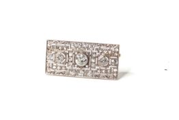 1.75ct Art Deco Diamond Plaque Brooch, three feature old cut diamonds estimated 0.12ct / 0.65ct /
