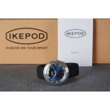 GENTLEMENS NOS IKEPOD AUTOMATIC WRISTWATCH W/ BOX & GUARANTEE REF. 2642, circular blue dial with