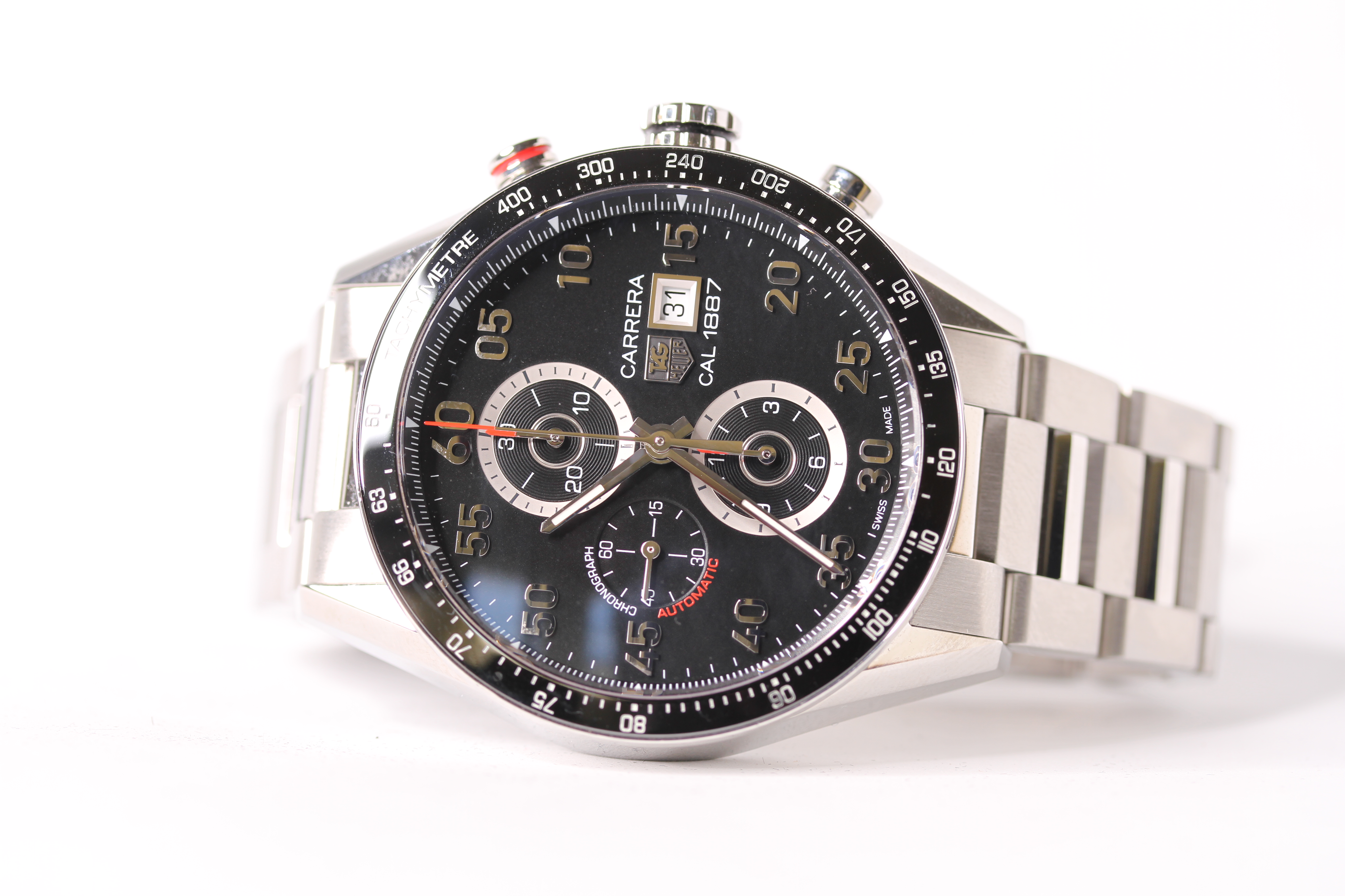 GENTLEMENS TAG HEUER CARRERA 1887 REF CAR2A10-3, circular black dial with arabic numbers, date at - Image 2 of 3