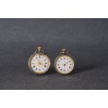 PAIR OF SMALL SILVER POCKET WATCHES, both with white ceramic dials, silver cases, manually wound