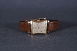 GENTLEMENS LORD ELGIN ART DECO GOLD FILLED WRISTWATCH, reversed tonneau shaped silver dial with gold