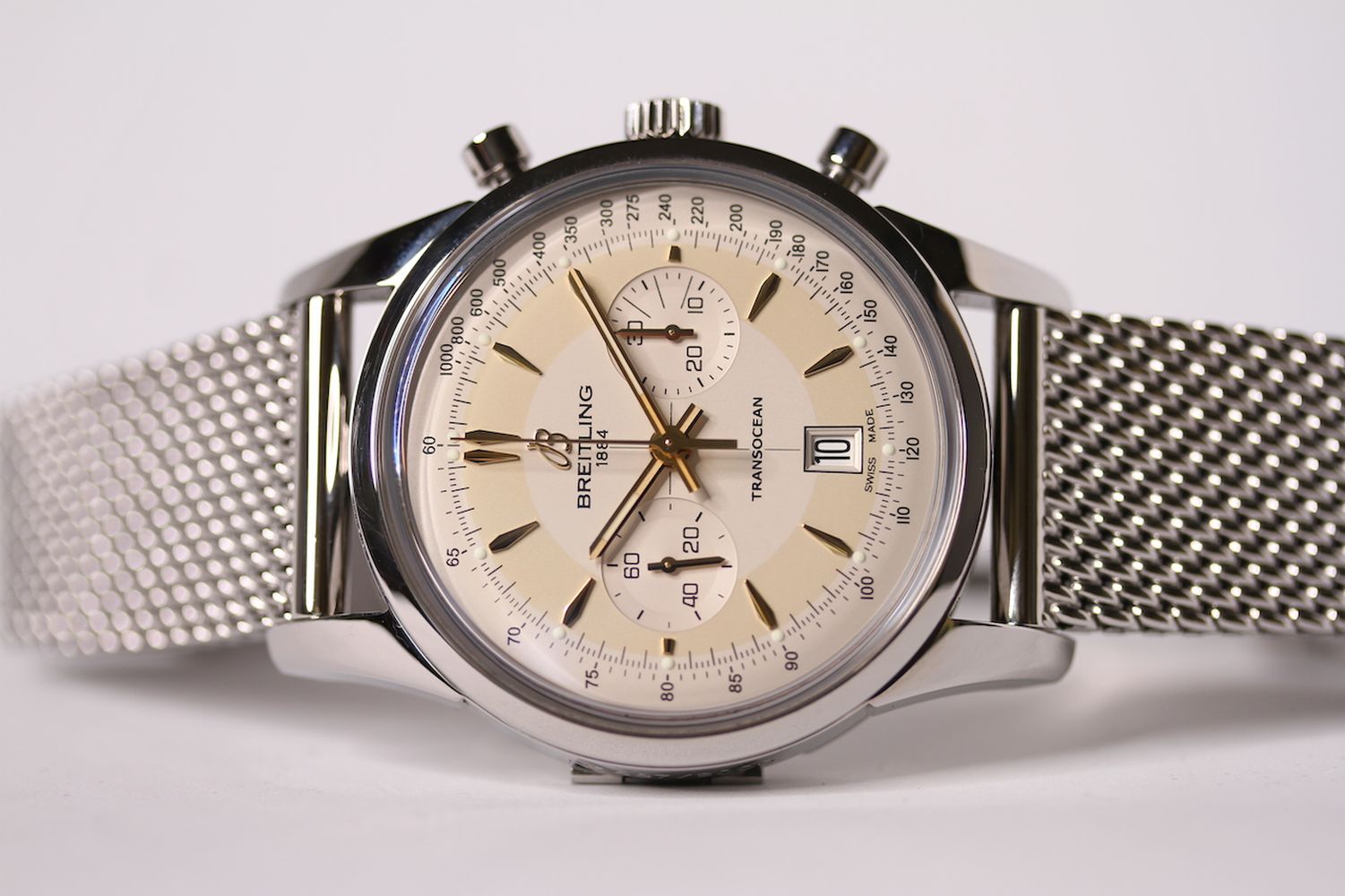 GENTLEMENS BREITLING TRANSOCEAN CHRONOGRAPH WRISTWATCH REF AB0154 W/BOX & PAPERS, circular gold tone - Image 2 of 4