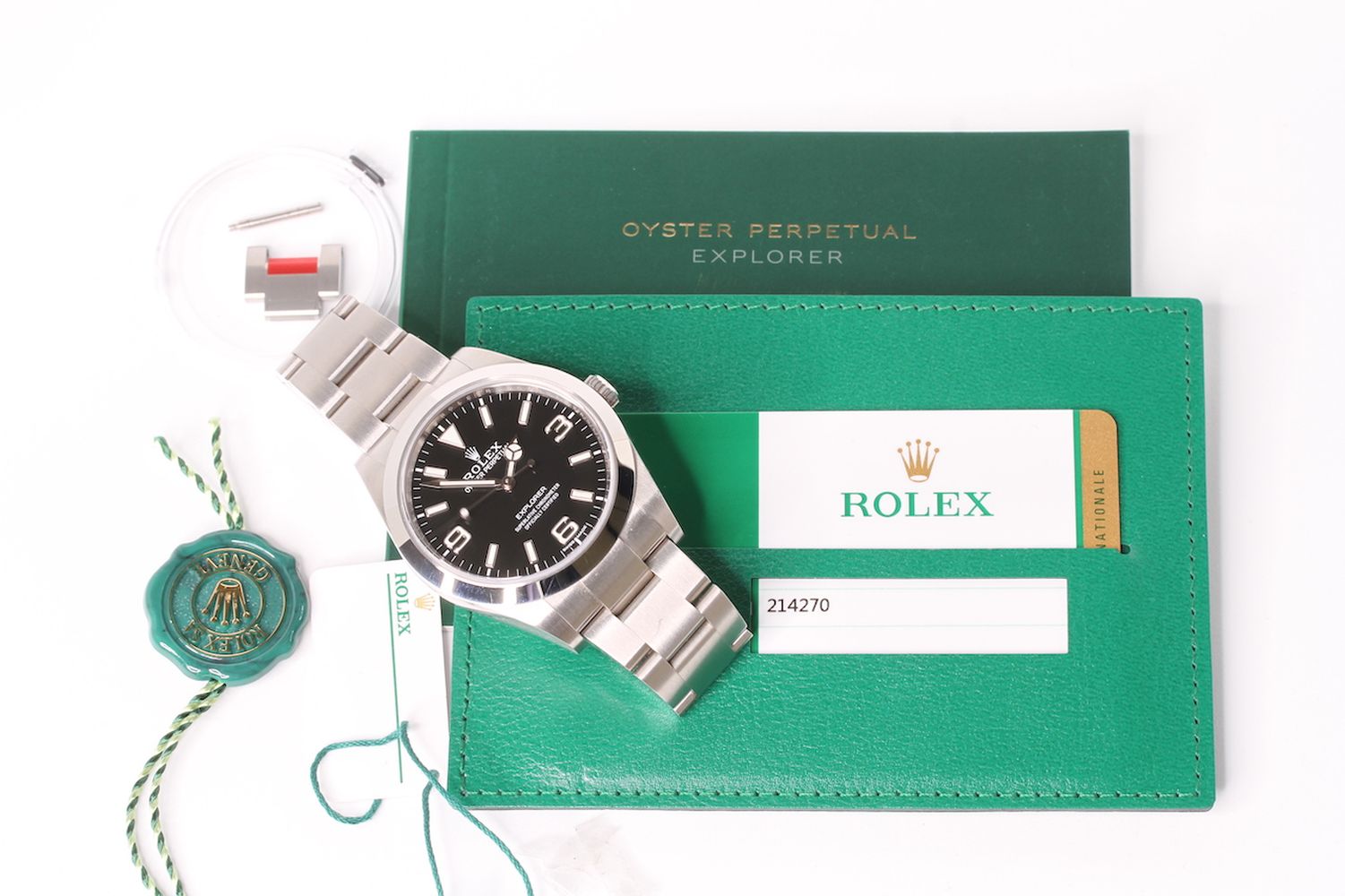 2020 ROLEX EXPLORER REFERENCE 214270 FULL SET, circular black dial with luminous baton and Arabic - Image 3 of 5