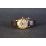 GENTLEMENS CERTINA AUTOMATIC BLUE RIBBON 18CT GOLD WRISTWATCH, circular patina dial with gold