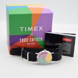 GENTLEMAN'S TIMEX TODD SYNDER NEW YORK EDITION, RARE, BOX AND BOOKLET, IN UNWORN CONDITION, CIRCA.