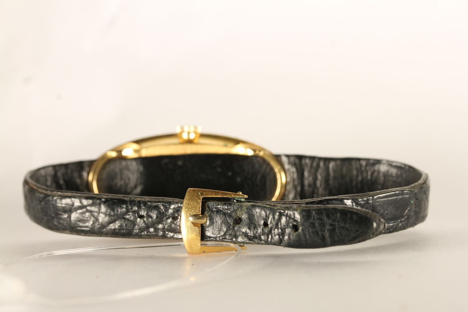 RARE LADIES BAUME & MERCIER BAIGNOIRE WRISTWATCH REF. 38261, oval black dial with gold leaf hands, - Image 2 of 2
