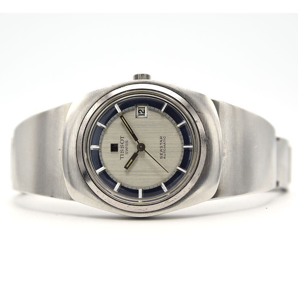 GENTLEMAN'S VINTAGE TISSOT SEASTAR "LOBSTER" AUTOMATIC WITH BOX AND PAPERWORK, SILVER/BLUE DIAL,