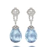 CARTIER AQUAMARINE DROP EARRINGS, articulated drop earrings, briolette-cut aquamarine drops