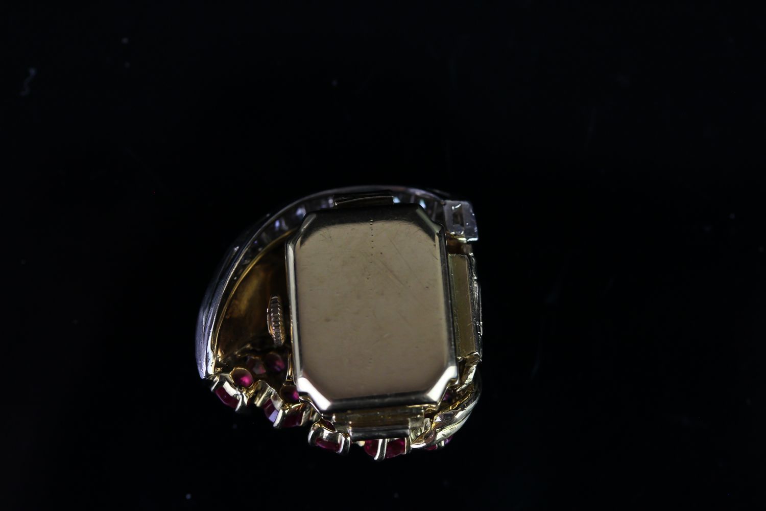 Picas Ruby and Diamond set watch head only, square cream dial with arabic numbers and hour - Image 3 of 3