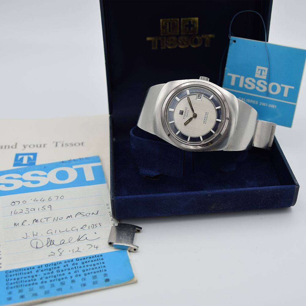 GENTLEMAN'S VINTAGE TISSOT SEASTAR "LOBSTER" AUTOMATIC WITH BOX AND PAPERWORK, SILVER/BLUE DIAL, - Image 2 of 5