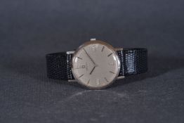 RARE GENTLEMENS OMEGA 14CT WHITE GOLD DIAMOND SET ULTRA THIN WRISTWATCH REF. 6672, circular silver