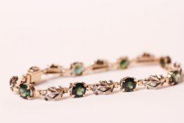 9CT GREEN STONE AND DIAMOND FANCY BRACELET, total weight 9.6gms, length 17cms.