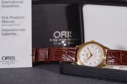 GENTLEMENS ORIS AUTOMATIC CALENDAR WRISTWATCH W/ BOX & PAPERS REF. 654 7470, circular silver dial