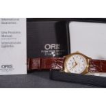 GENTLEMENS ORIS AUTOMATIC CALENDAR WRISTWATCH W/ BOX & PAPERS REF. 654 7470, circular silver dial