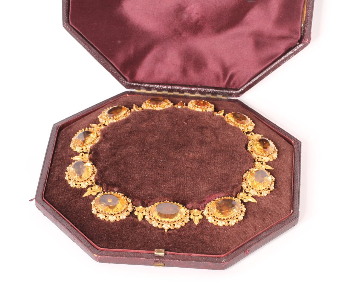 Victorian Citrine Necklace, large graduating oval cut golden Citrine stones (11) approximately 15.