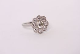 1.33ct Diamond Cluster Ring, nine brilliant cut diamonds, central diamond estimated 0.51ct,