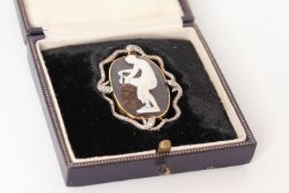 Fine Victorian Cameo and Snake Brooch, carved Hardstone cameo depicting a female, set within a