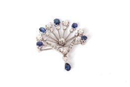 Art Deco Sapphire & Diamond Spray Brooch, a semi circular spray of oval cut sapphires and old cut