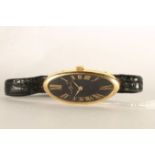 RARE LADIES BAUME & MERCIER BAIGNOIRE WRISTWATCH REF. 38261, oval black dial with gold leaf hands,