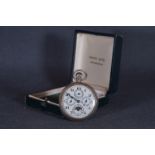 GENTLEMENS CALENDAR MOONPHASE POCKET WATCH, circular quadruple register dial including date and