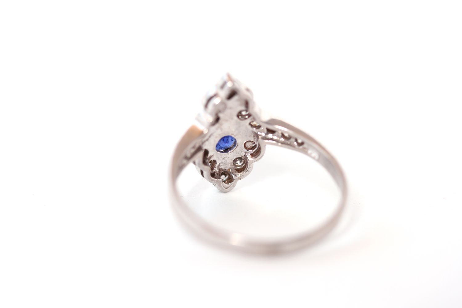 Sapphire and diamond art deco style ring, round cut sapphire set with brilliant cut diamonds, - Image 2 of 2