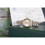 LADIES ROLEX OYSTER PERPETUAL DATE STEEL & GOLD WRISTWATCH W/ BOX & RECEIPTS REF. 6917, circular