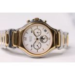 RARE GENTS ZENITH ACADEMY CHRONOGRAPH CALENDAR MOONPHASE STEEL AND GOLD WRISTWATCH, circular white