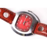 LE PHARE AUTOMATIC WRISTWATCH CIRCA 1970S, red dial, automatic 25 jewels lever movement, chrome