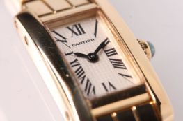 LADIES CARTIER LANIERES 18CT DRESS WATCH REFERENCE 2562, rectangular chocolate block silvered