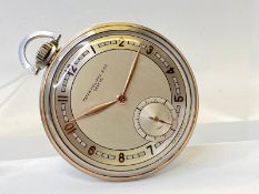 PATEK PHILIPPE KEYLESS POCKET WATCH, BRUSHED STEEL WITH SUBSIDIARY SECONDS, MANUALLY WOUND POCKET