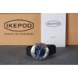 GENTLEMENS NOS IKEPOD AUTOMATIC WRISTWATCH W/ BOX & GUARANTEE REF. 2642, circular blue dial with