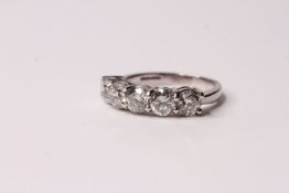 18ct white gold 5-stone diamond ring, round brilliant cut diamonds total approximately 2.55 ct