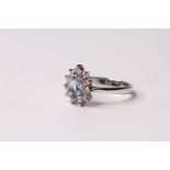 18ct white gold pear-shape aquamarine and round brilliant cut diamond cluster ring, aquamarine