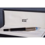 MONT BLANC FINELINER PEN W/ BOX, gloss black finish with polished silver accents throughout,