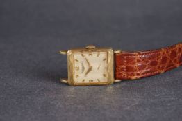 VINTAGE 14CT LONGINES WRISTWATCH, rectangular dial with arrow and arabic numeral hour markers,
