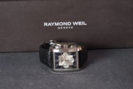 GENTLEMENS RAYMOND WEIL AUTOMATIC CHRONOGRAPH WRISTWATCH W/ BOX & PAPERS, rectangular two tone