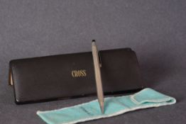 STERLING SILVER TIFFANY & CO CROSS PENCIL W/ BOX & POUCH, silver cased pencil with box and pouch.***