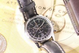 GENTLEMENS BREITLING TRANSOCEAN CHRONOGRAPH REF A41310 W/BOX & PAPERS, circular black dial with hour