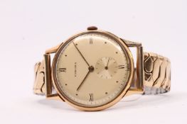 VINTAGE 18CT CORONA DRESS WATCH, gilt dial, dot and Roman numeral hour markers, 34mm case, case back