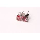 Pair of pink tourmaline silver studs