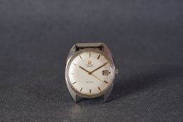 GENTLEMENS OMEGA DE VILLE AUTOMATIC WRISTWATCH, circular patina dial with baton hour markers and