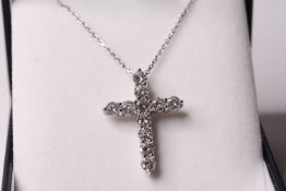 18ct white gold diamond cross and chain, round brilliant cut diamonds total approximately 2.32ct,