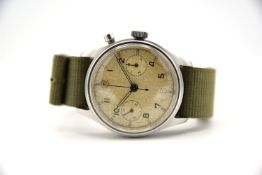 GENTLEMAN'S RARE LEMANIA HS9 ROYAL NAVY FLEET AIR ARM MONOPUSHER CHRONOGRAPH, CIRCA. 1945, STERILE